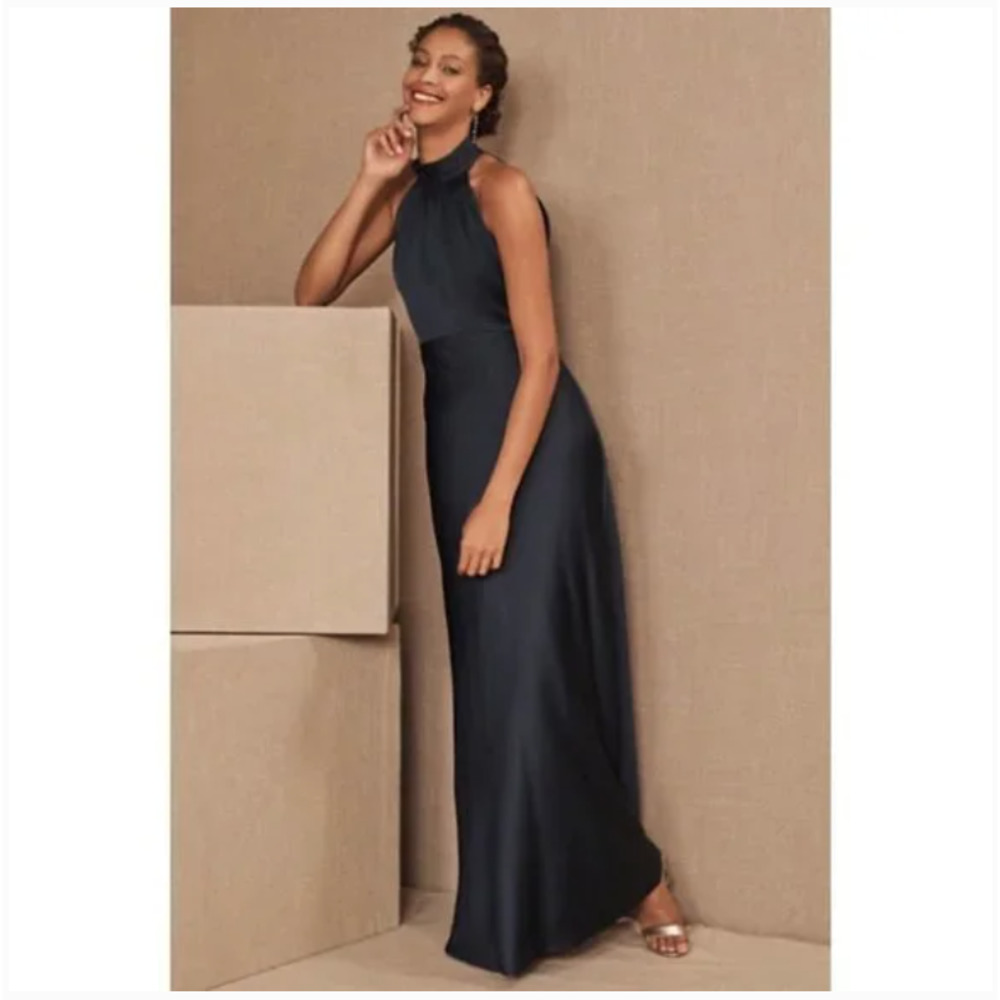 BHLDN Esme Satin Charmeuse Dress 12 Black